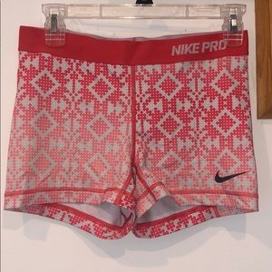 Blood-Orange/Patterned Nike Pro Spandex Shorts